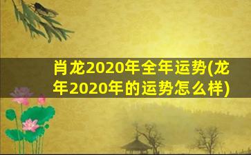 肖龙2020年全年运势(龙年