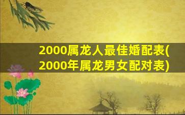 2000属龙人最佳婚配表(2000年属龙男女配对表)
