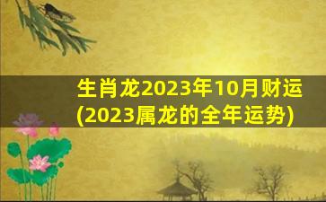 生肖龙2023年10月财运(2023属龙的全年运势)