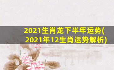 2021生肖龙下半年运势(