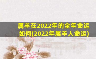 属羊在2022年的全年命运如何(2022年属羊人命运)