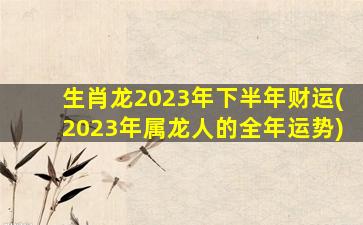 生肖龙2023年下半年财运(2023年属龙人的全年运势)