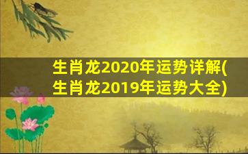 生肖龙2020年运势详解(生肖龙2019年运势大全)