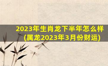 2023年生肖龙下半年怎么样(属龙2023年3月份财运)