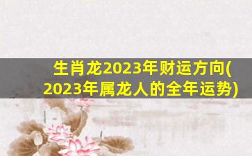生肖龙2023年财运方向(