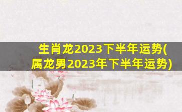 生肖龙2023下半年运势(属龙